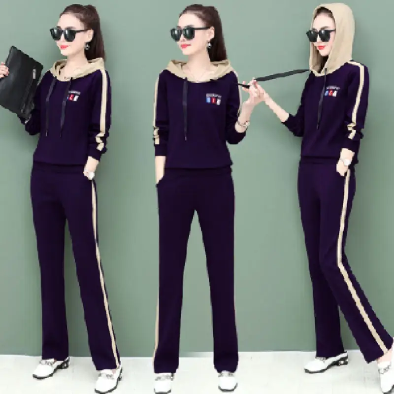 Women's Pink Hooded Sweatshirt Track Suit Set
