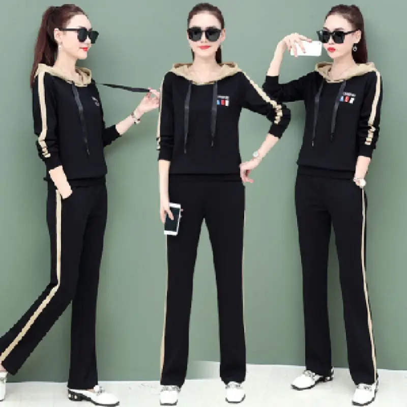 Women's Pink Hooded Sweatshirt Track Suit Set
