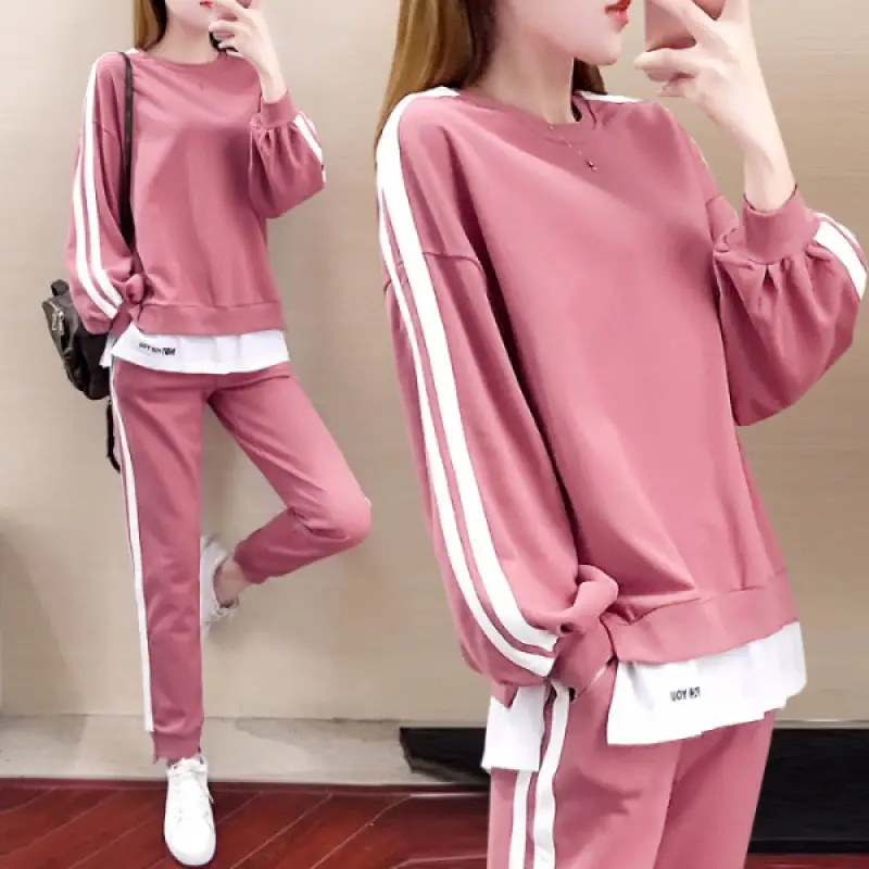 Women Korean Fashion Light Blue Sweatpants Set Large