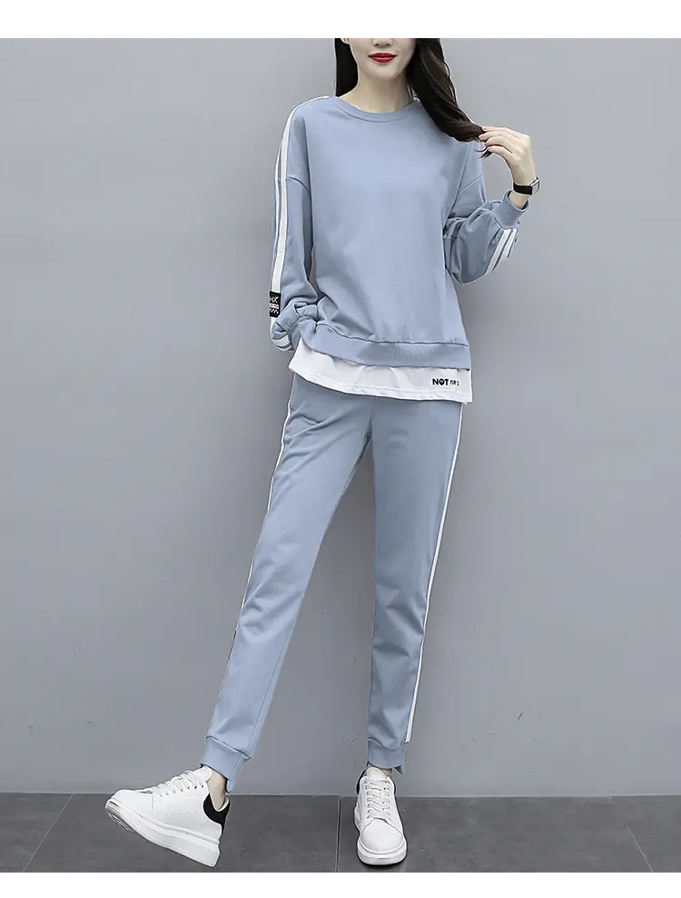 Women Korean Fashion Light Blue Sweatpants Set Large — feature 20