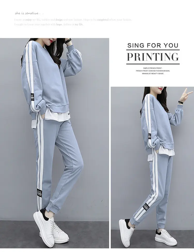 Women Korean Fashion Light Blue Sweatpants Set Large — feature 21