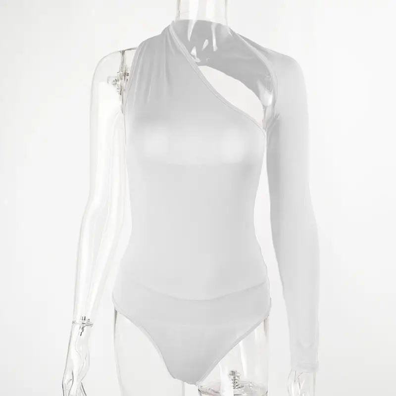 Black One-Shoulder Long Sleeve Bodice Swim Suit - Image 3