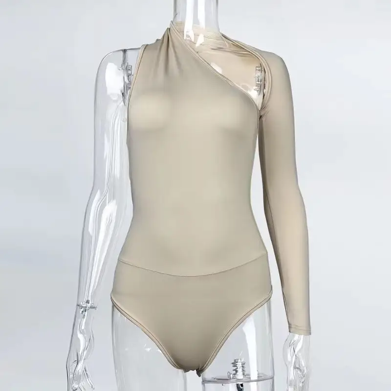 Black One-Shoulder Long Sleeve Bodice Swim Suit - Image 4