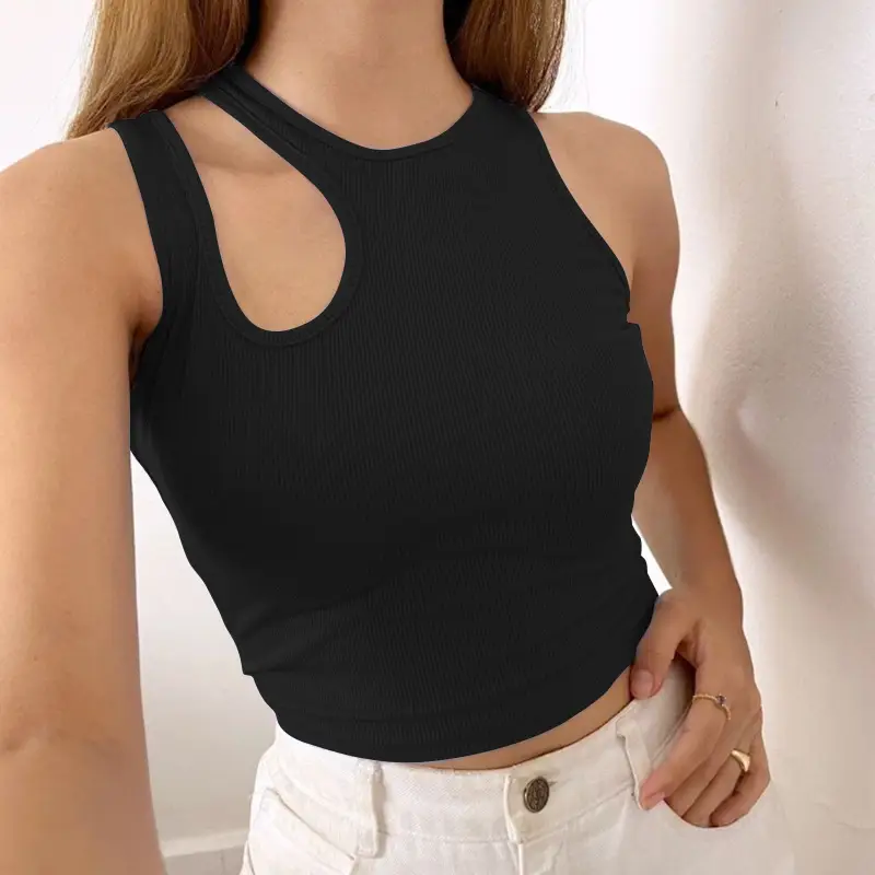 Women's Purple Ribbed Navel-Baring Vest Top - Image 7