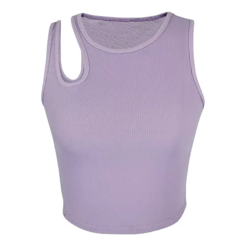Women's Purple Ribbed Navel-Baring Vest Top - Image 9
