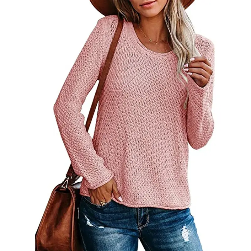 Women's Knitted Round Neck Sweater Long Sleeve Beige