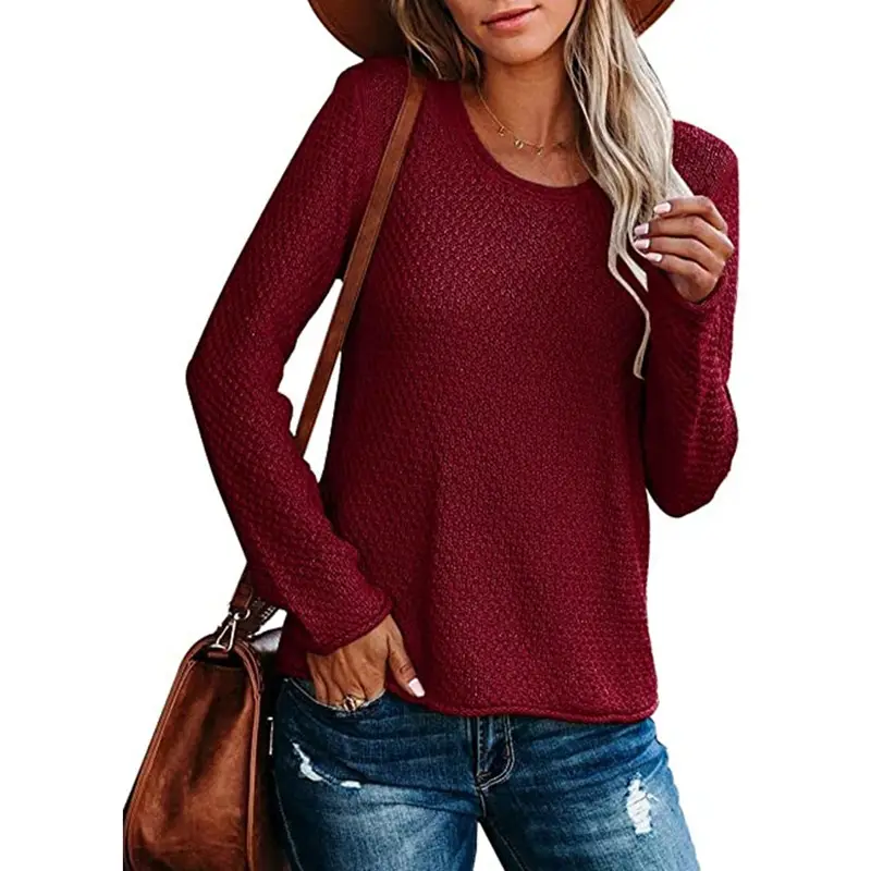 Women's Knitted Round Neck Sweater Long Sleeve Beige