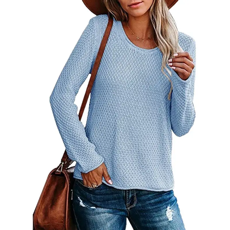 Women's Knitted Round Neck Sweater Long Sleeve Beige