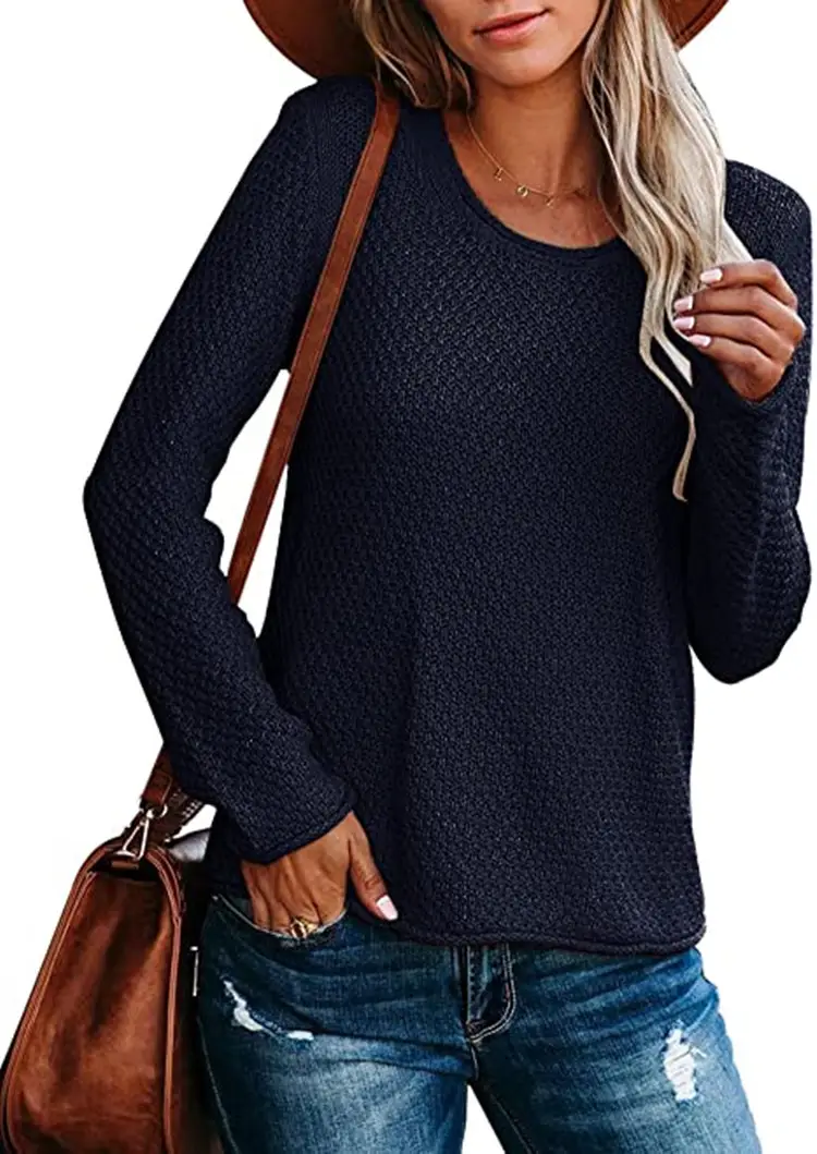 Women's Knitted Round Neck Sweater Long Sleeve Beige — feature 20