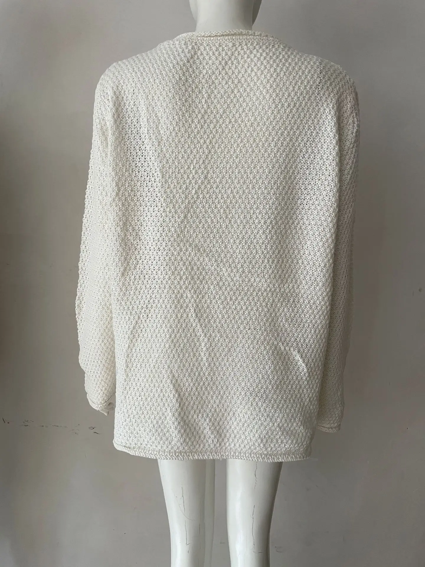 Women's Knitted Round Neck Sweater Long Sleeve Beige — feature 24
