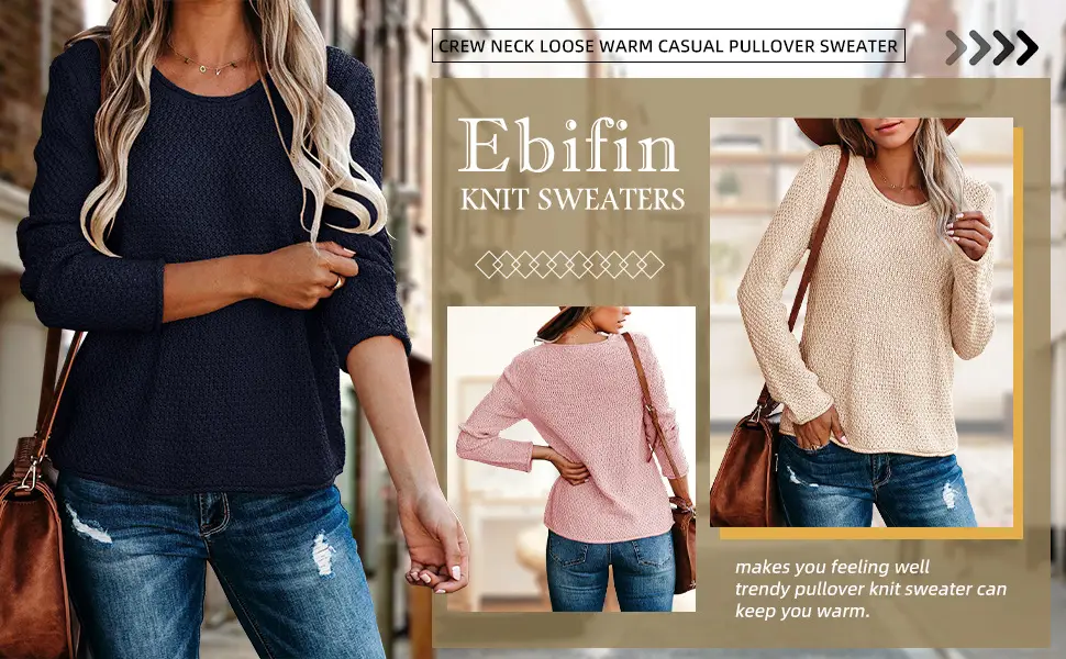 Women's Knitted Round Neck Sweater Long Sleeve Beige — feature 5