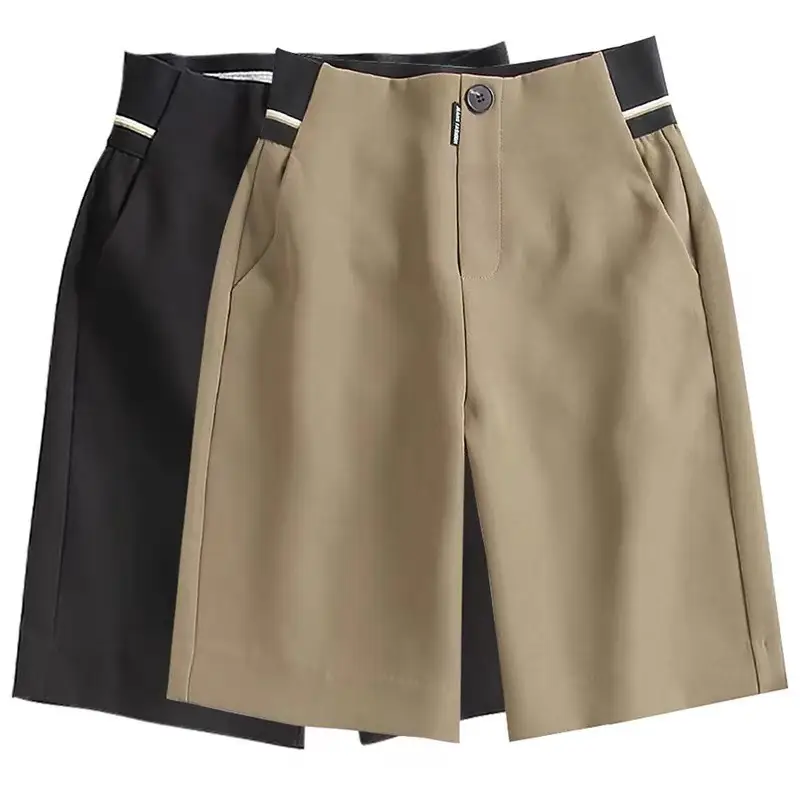 Women Striped Shorts Set Black Beige Large - Image 4