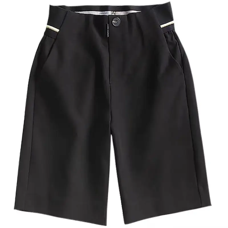 Women Striped Shorts Set Black Beige Large - Image 2