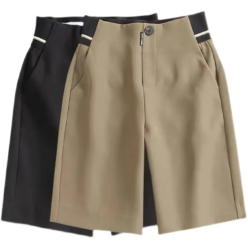 Women Striped Shorts Set Black Beige Large - Image 5
