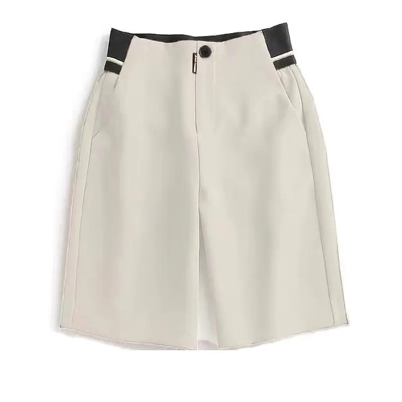 Women Striped Shorts Set Black Beige Large - Image 3