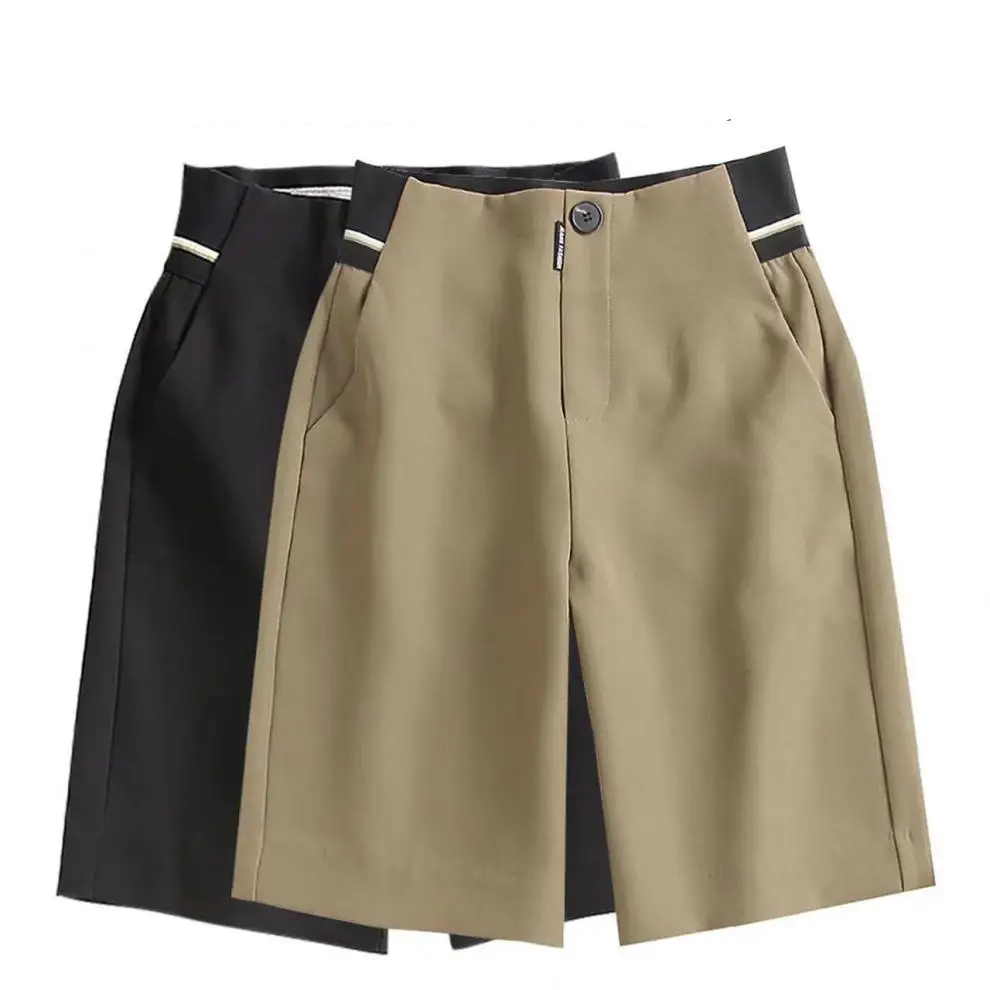 Women Striped Shorts Set Black Beige Large — feature 1