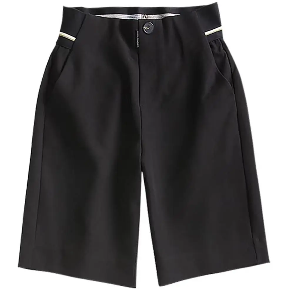 Women Striped Shorts Set Black Beige Large — feature 3