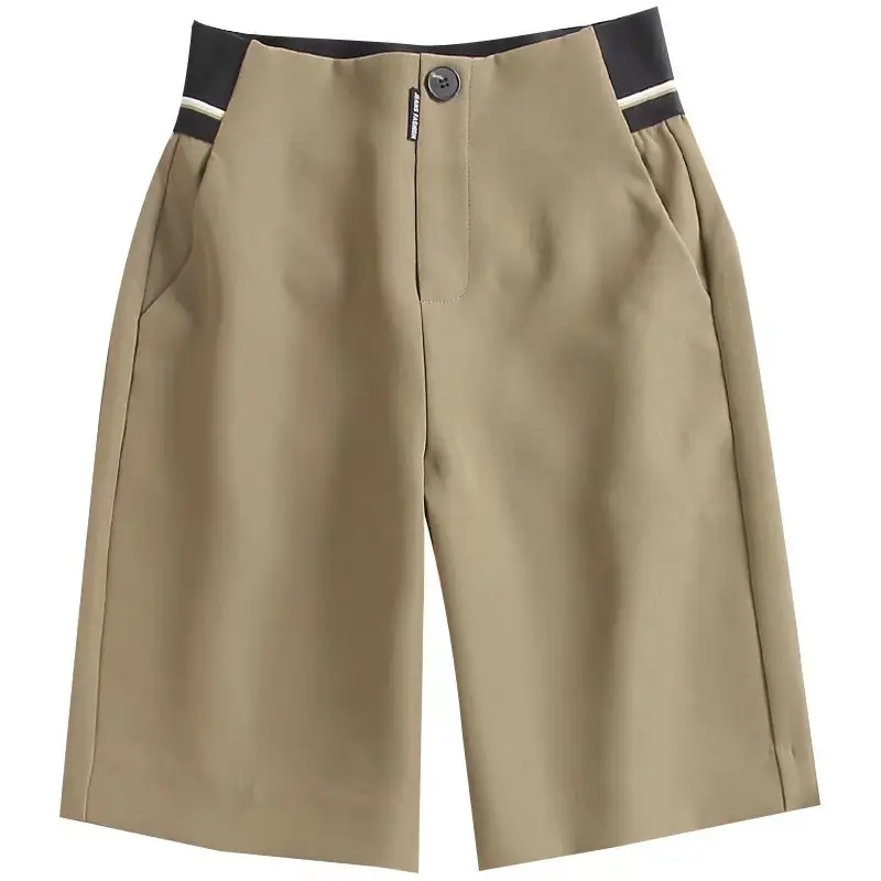 Women Striped Shorts Set Black Beige Large — feature 4