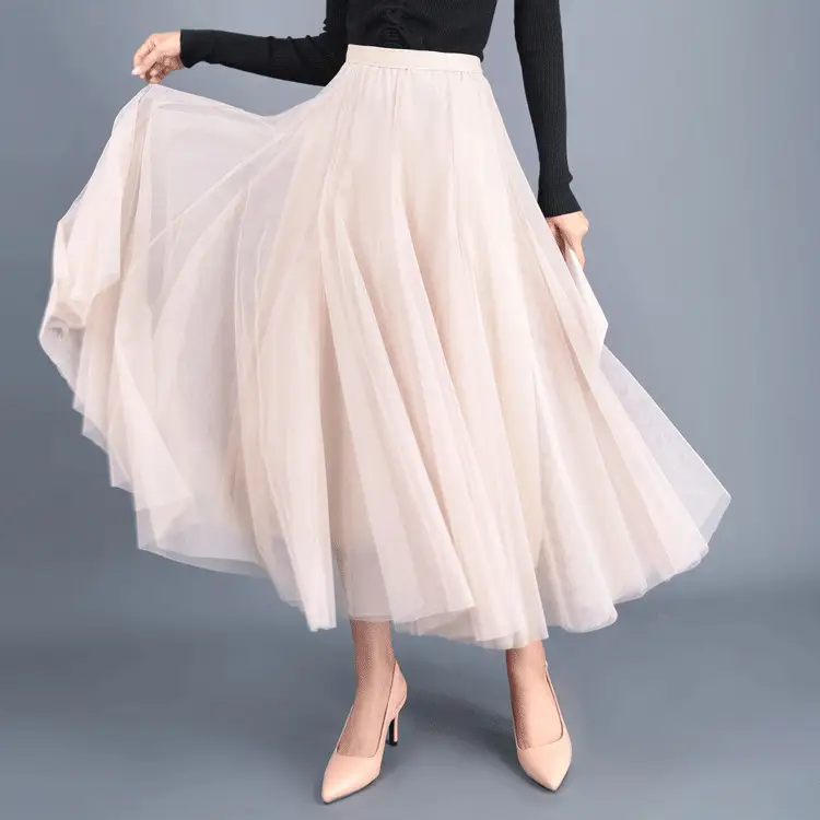 2025 Summer White Mesh Long Skirt Elegant Two Layer - Image 9