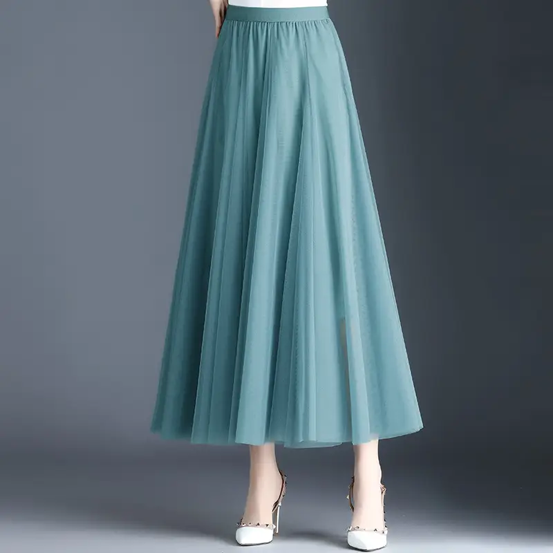 2025 Summer White Mesh Long Skirt Elegant Two Layer - Image 8