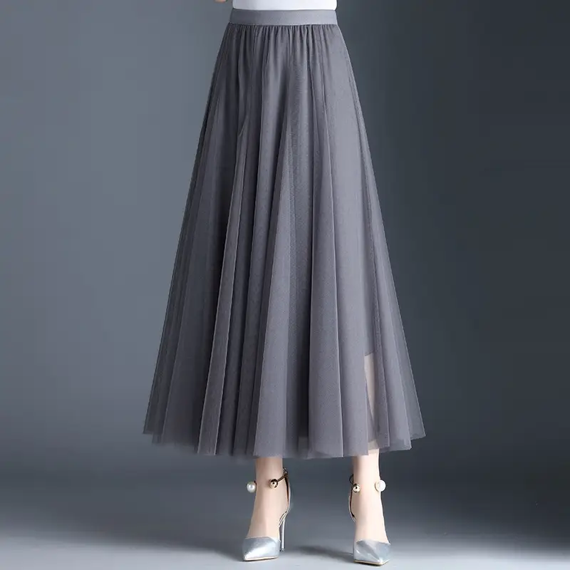 2025 Summer White Mesh Long Skirt Elegant Two Layer - Image 5