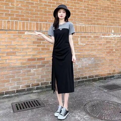 2023 Women's Black Long Dress with Waist Stitching - Image 2