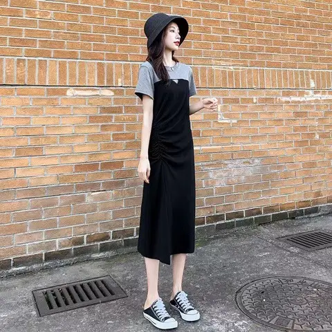 2023 Women's Black Long Dress with Waist Stitching - Image 3