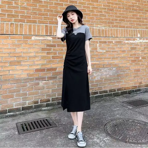 2023 Women's Black Long Dress with Waist Stitching - Image 4