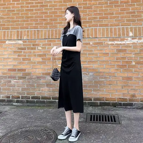 2023 Women's Black Long Dress with Waist Stitching - Image 5