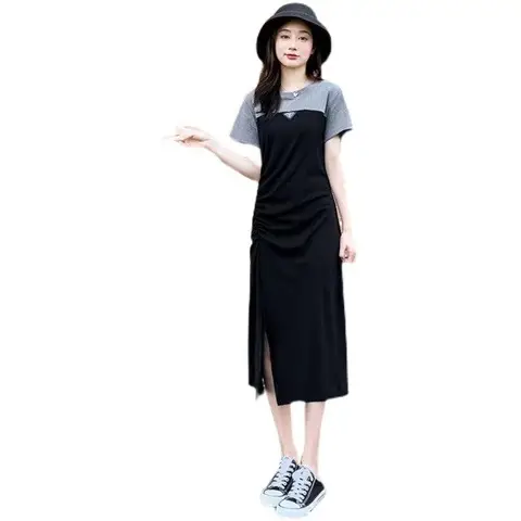 2023 Women's Black Long Dress with Waist Stitching - Image 6