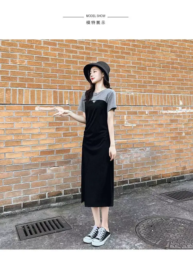 2023 Women's Black Long Dress with Waist Stitching — feature 1