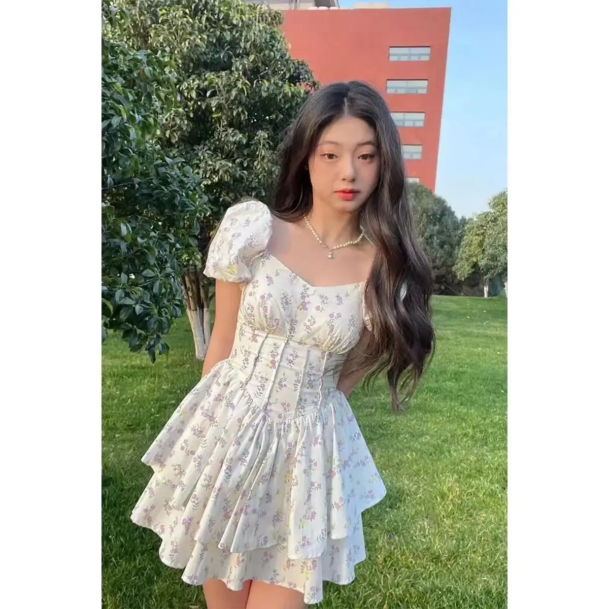 Summer Floral Waist Slimming Dress for Women