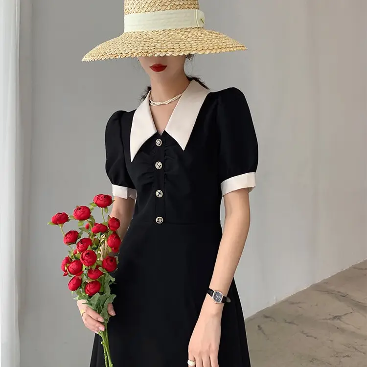 2025 French Retro Little Black Skirt Dress for Women