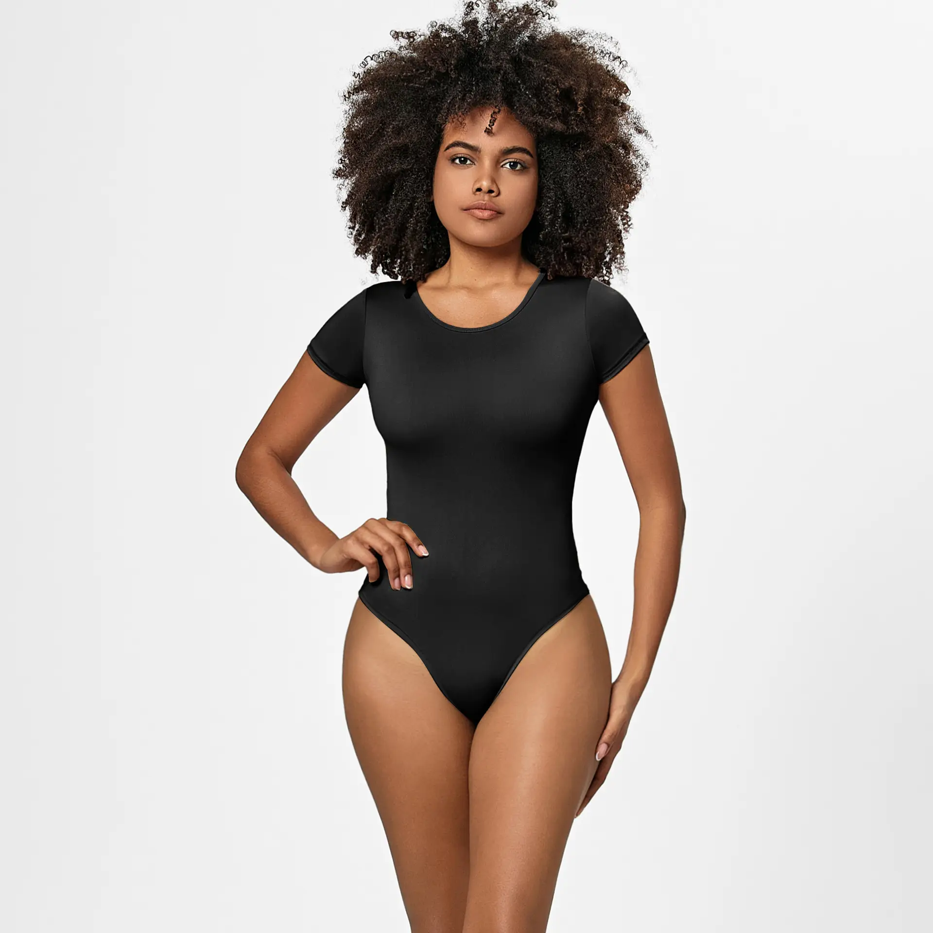 White Round Neck Bodysuit T-Shirt One-Piece Solid Color - Image 7