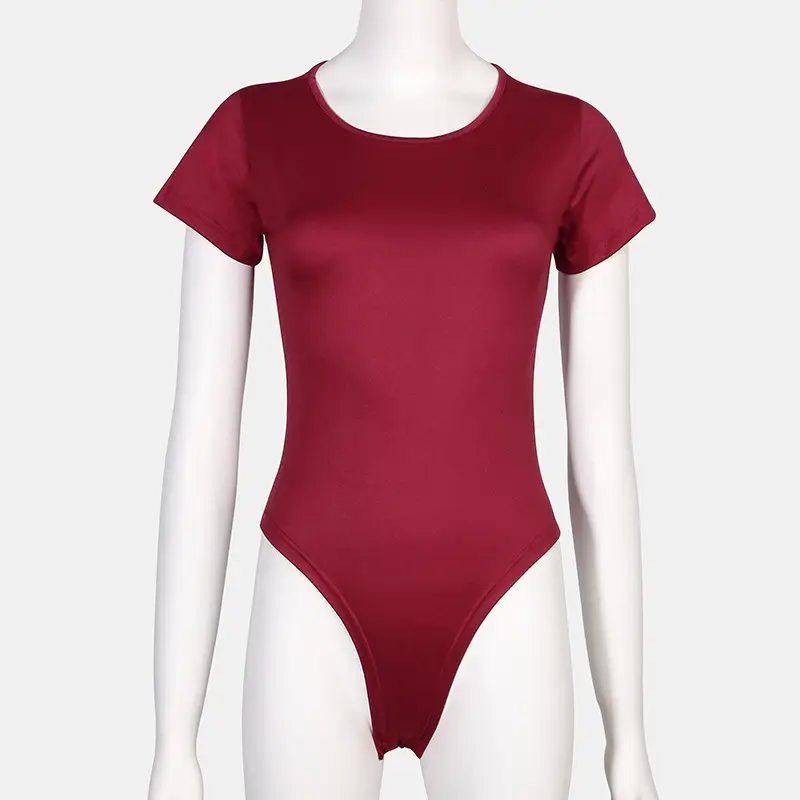 White Round Neck Bodysuit T-Shirt One-Piece Solid Color - Image 9