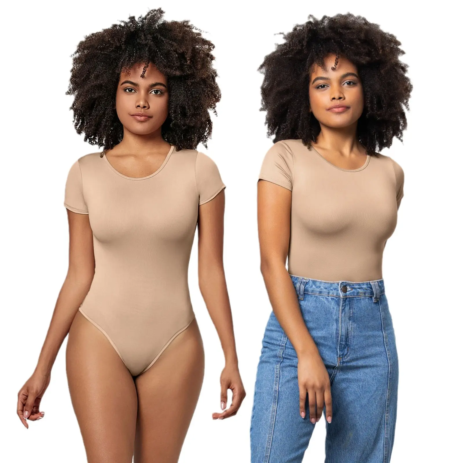 White Round Neck Bodysuit T-Shirt One-Piece Solid Color - Image 10