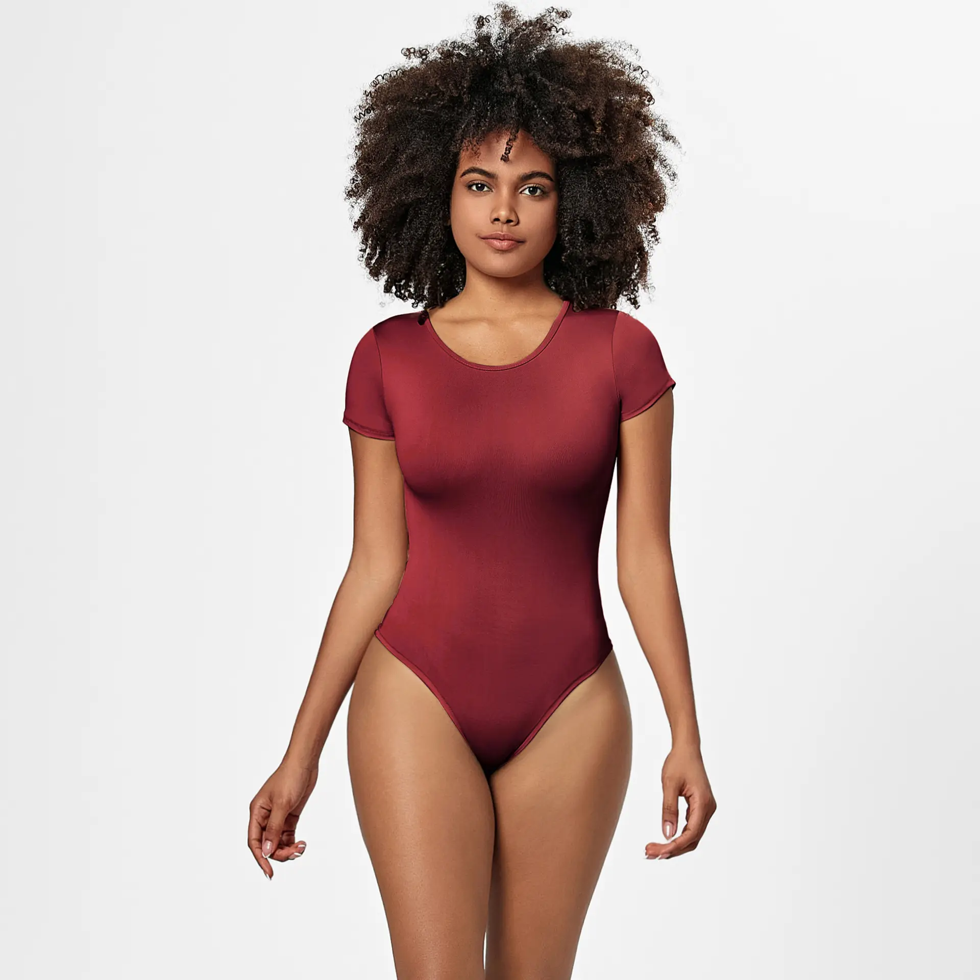 White Round Neck Bodysuit T-Shirt One-Piece Solid Color — feature 16
