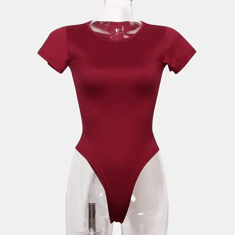 White Round Neck Bodysuit T-Shirt One-Piece Solid Color — feature 19