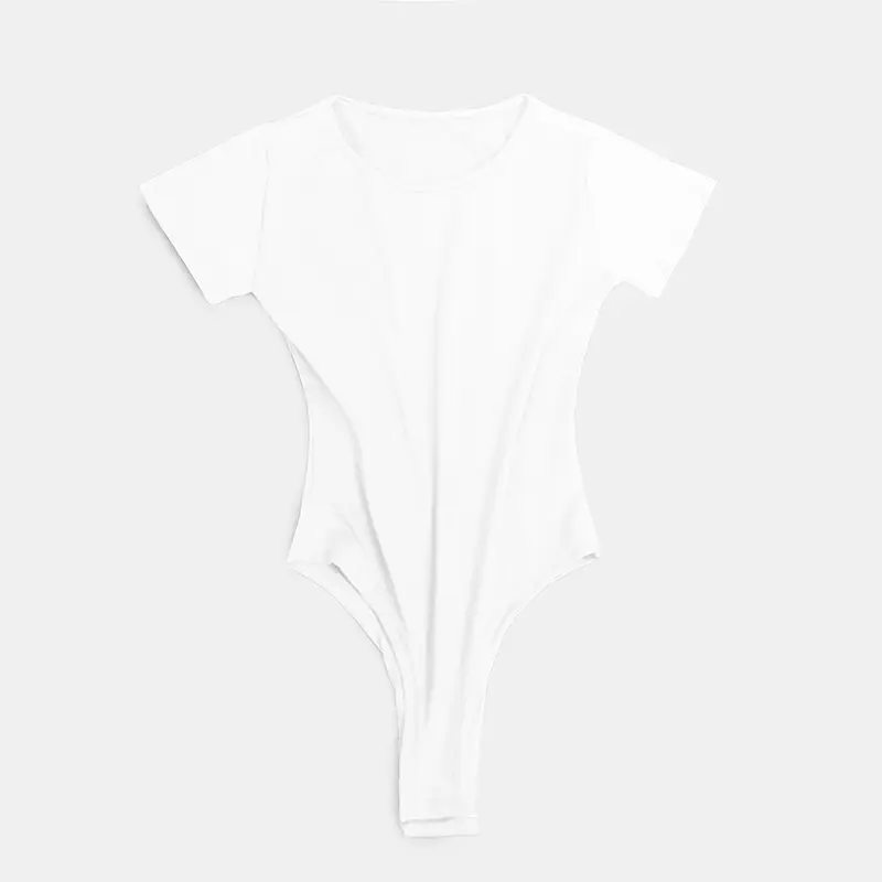 White Round Neck Bodysuit T-Shirt One-Piece Solid Color — feature 24