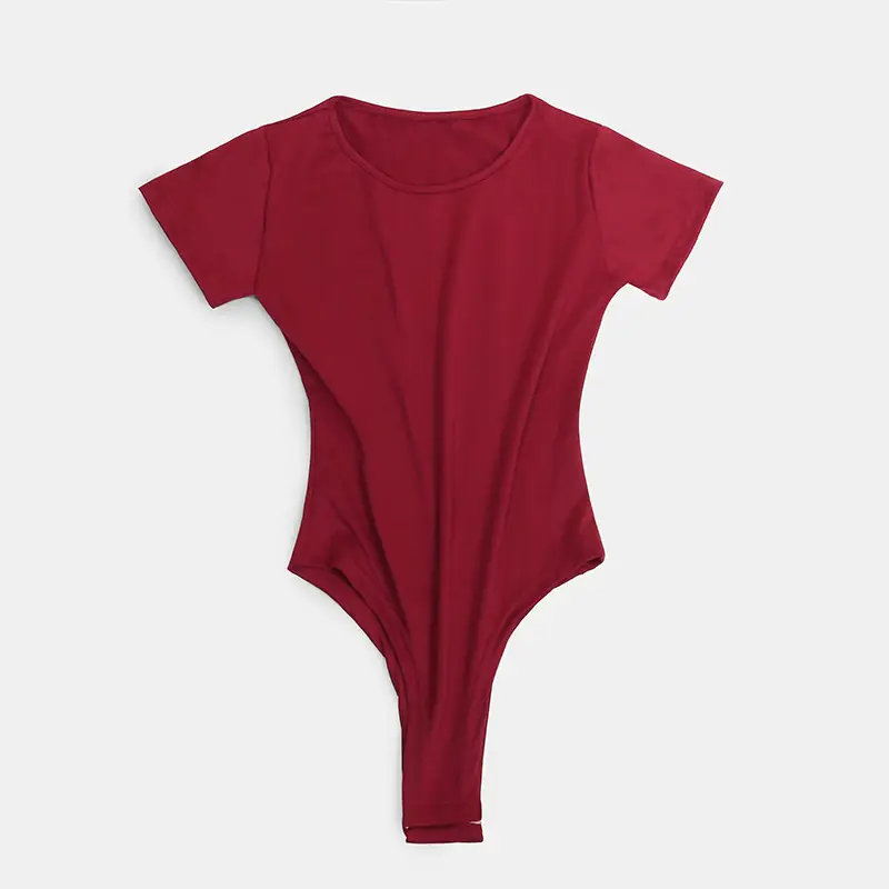White Round Neck Bodysuit T-Shirt One-Piece Solid Color — feature 26