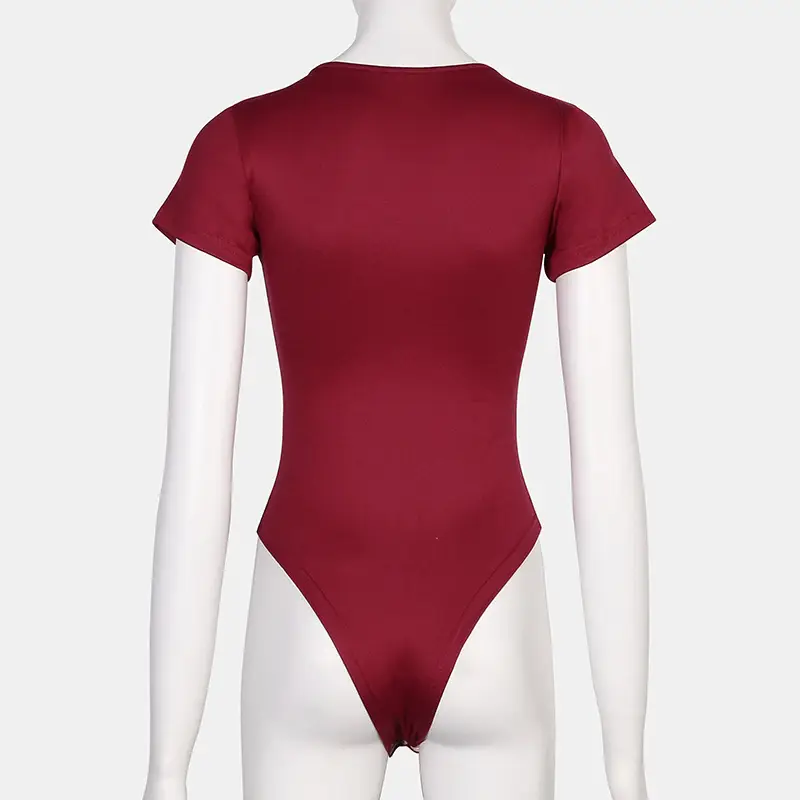 White Round Neck Bodysuit T-Shirt One-Piece Solid Color — feature 29