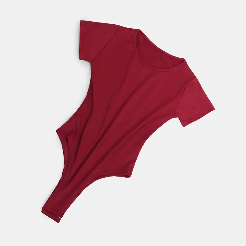 White Round Neck Bodysuit T-Shirt One-Piece Solid Color — feature 31