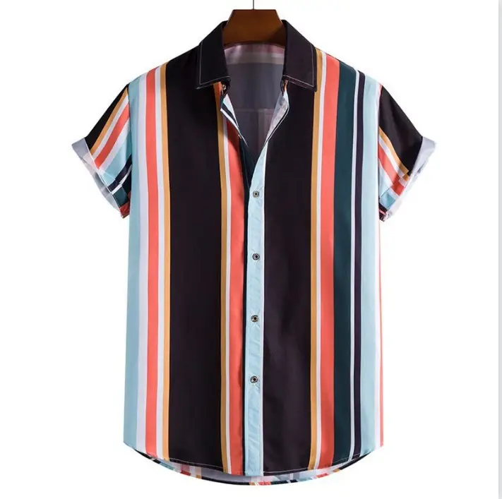 Men's Red White Striped Short Sleeve Shirt Large - Image 12