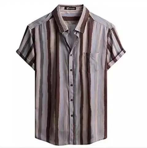 Men's Red White Striped Short Sleeve Shirt Large - Image 13