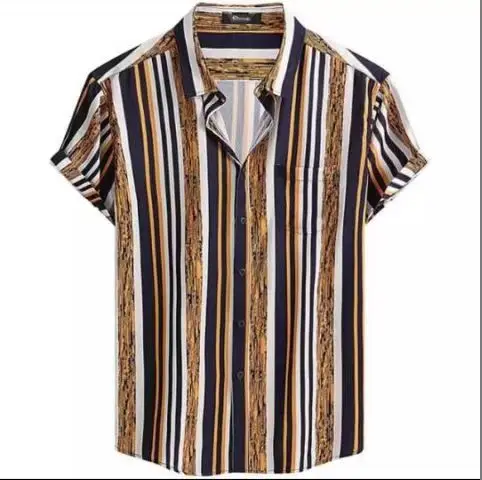 Men's Red White Striped Short Sleeve Shirt Large - Image 14