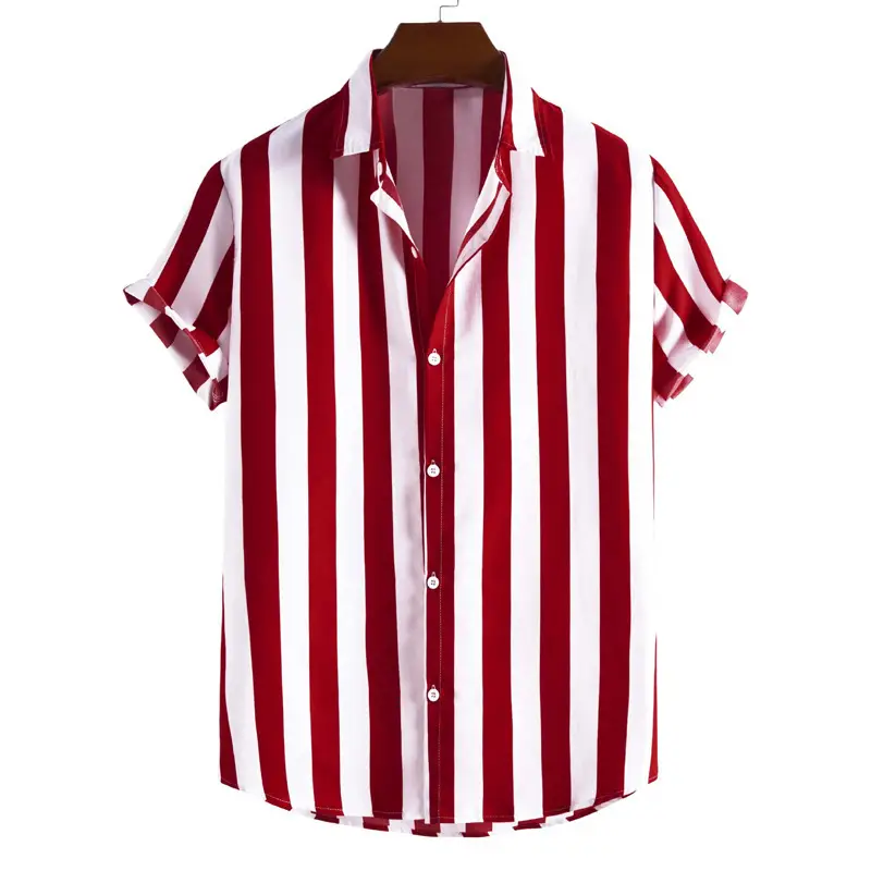 Men's Red White Striped Short Sleeve Shirt Large - Image 17