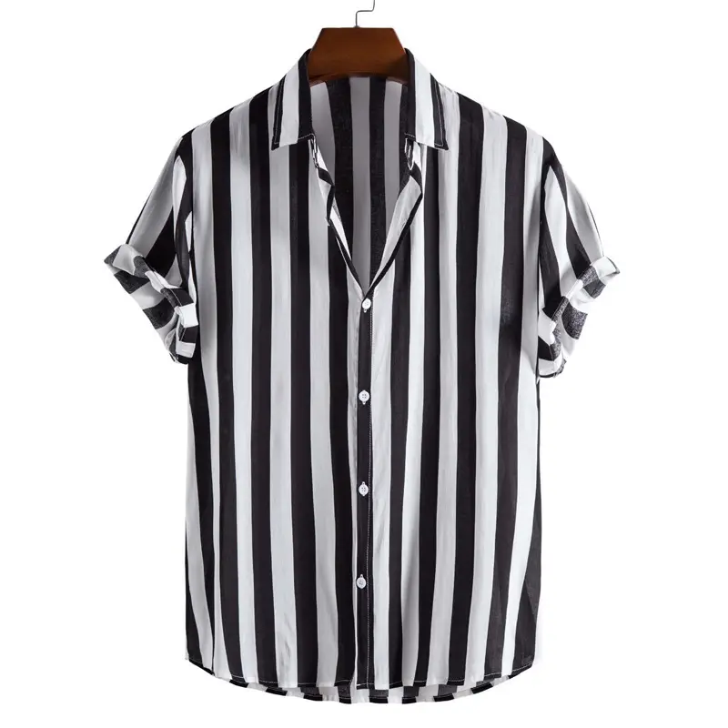 Men's Red White Striped Short Sleeve Shirt Large - Image 18