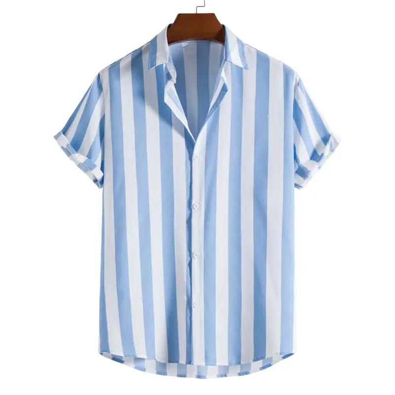 Men's Red White Striped Short Sleeve Shirt Large - Image 19
