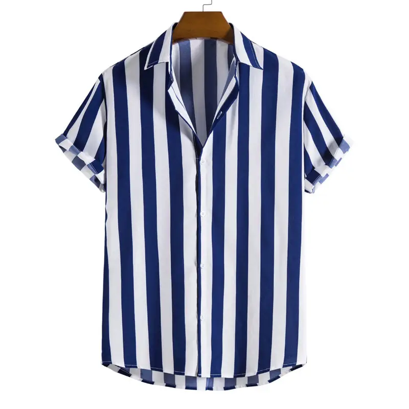 Men's Red White Striped Short Sleeve Shirt Large - Image 21