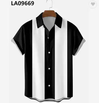 Men's Red White Striped Short Sleeve Shirt Large - Image 22